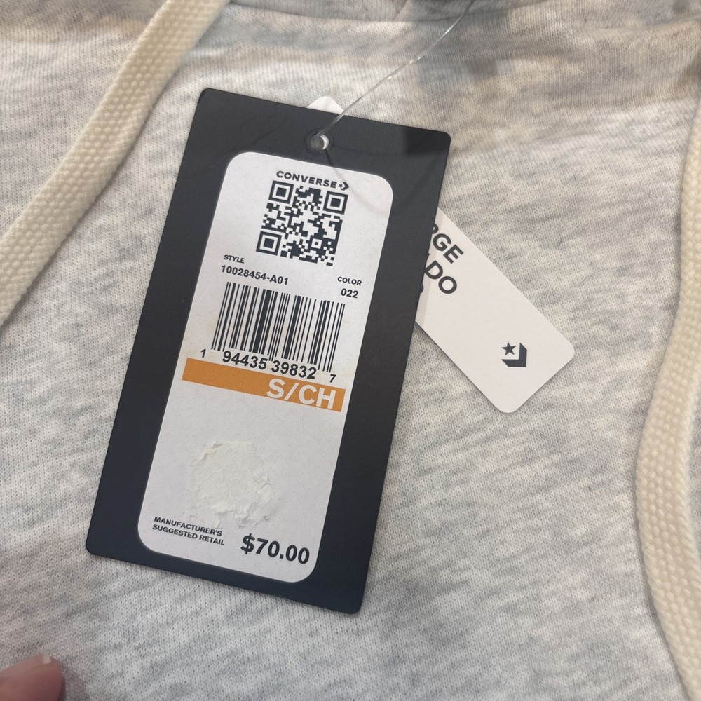 Converse Vintage Inspired Logo Fleece Mens Small Loose Fit Gray Hoodie NWT - Picture 4 of 16